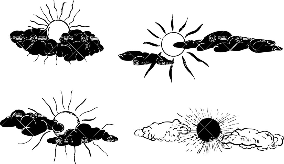 Vector silhouettes - Vector Sun with Clouds Silhouettes Set